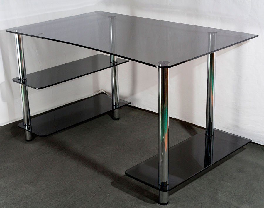 Компьютерный стол из стекла Премьер (серый-прозрачный)