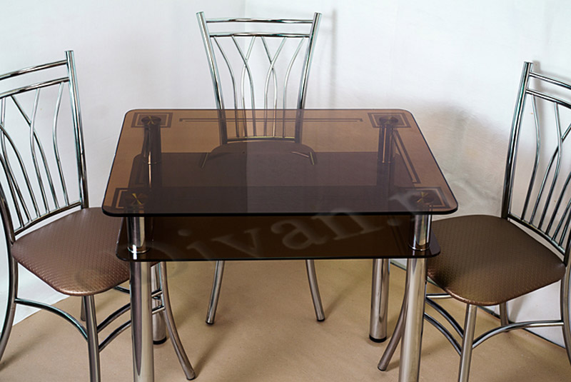 Обеденный стеклянный стол Эдель 11 (бронзовое с рисунком).